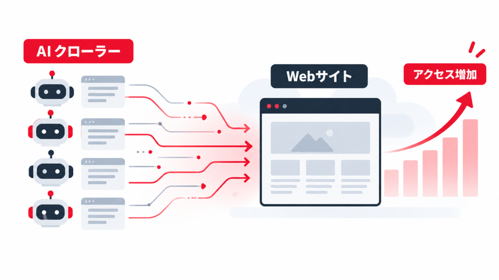 AIクローラーによるWebアクセス増加のイメージ
