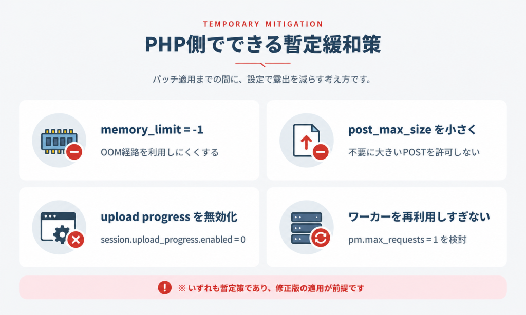 PHP2Shellに対してPHP側で検討できる暫定緩和策を整理した図